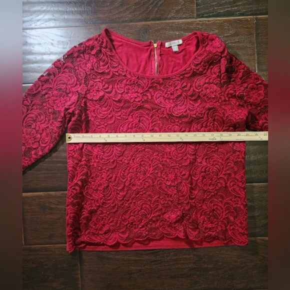 Roz & Ali Womens Lace Floral Red Burgundy Paisley Dressy Blouse - Picture 4 of 9